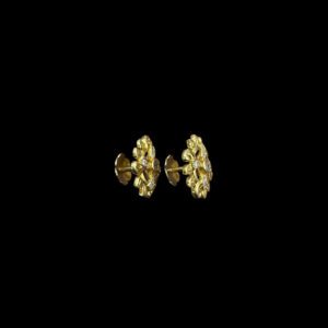 Ornate Crossed Ribbon CZ Gold Stud Earrings