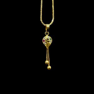 Vibrant Multi-Stone Vine Gold Tassel Pendant