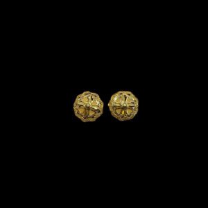 Charming Blossom Rope-Edge Gold Stud Earrings