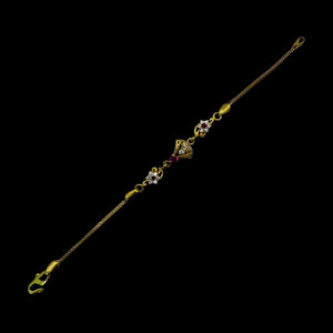 Elegant Ruby & Diamond Floral Fan Gold Bracelet