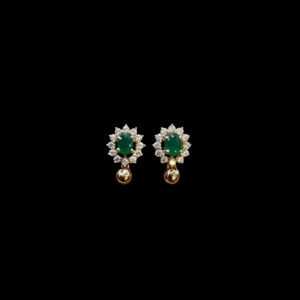 Regal Emerald & Diamond Halo Drop Gold Earrings