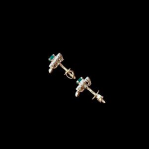 Regal Emerald & Diamond Halo Drop Gold Earrings