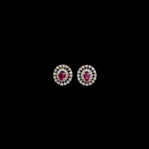 Regal Ruby & Diamond Halo Gold Stud Earrings