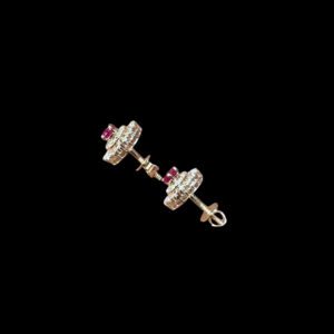 Regal Ruby & Diamond Halo Gold Stud Earrings