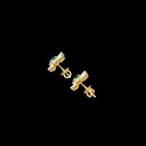Radiant Emerald & Diamond Floral Stud Earrings