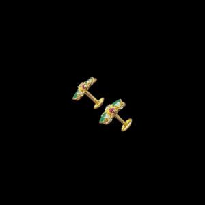 Floral Ruby & Emerald Clover Gold Studs