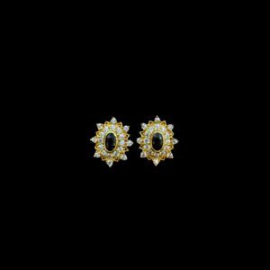 Regal Black Stone Diamond Halo Gold Studs