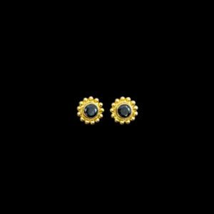 Dainty Black Stone Beaded Gold Studs