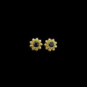 Radiant Black Stone Beaded Star Gold Studs