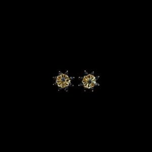 Floral Black Stone Cluster Gold Studs