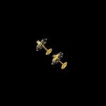 Floral Black Stone Cluster Gold Studs