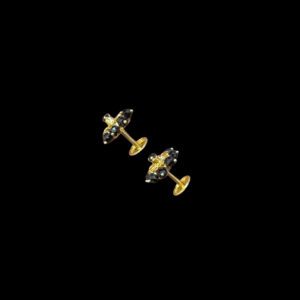 Floral Black Stone Cluster Gold Studs