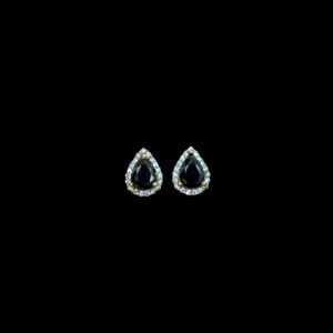 Elegant Black Stone Pear Halo Studs