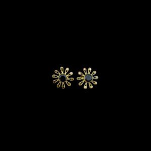 Radiant Black Stone Sunburst Gold Studs
