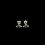 Regal Black Stone & CZ Floral Stud Earrings