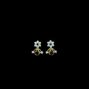 Regal Black Stone & CZ Floral Stud Earrings