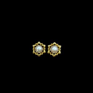 Elegant Pearl Floral Gold Stud Earrings