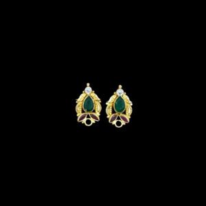 Regal Emerald Ruby & Diamond Paisley Gold Stud Earrings