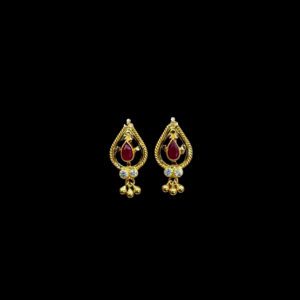 Regal Ruby & Diamond Teardrop Gold Drop Earrings