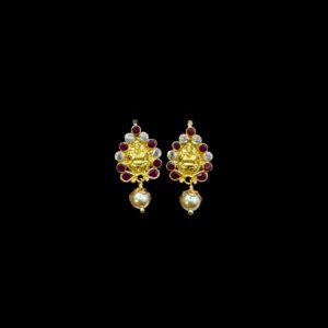 Divine Lakshmi Ruby & Diamond Pearl Drop Gold Earrings