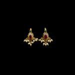 Regal Ruby Emerald & Pearl Drop Gold Stud Earrings