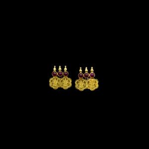 Divine Lakshmi Twin Coin Ruby Gold Stud Earrings