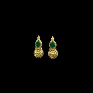 Divine Lakshmi Emerald Coin Gold Stud Earrings