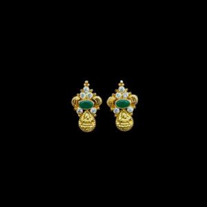Divine Lakshmi Emerald & Diamond Temple Gold Stud Earrings