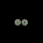 Elegant Emerald & Diamond Floral Gold Stud Earrings II