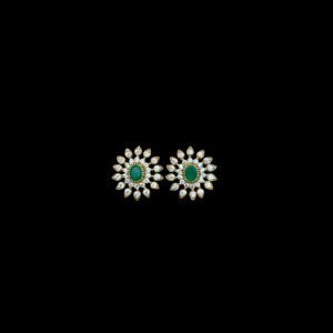 Elegant Emerald & Diamond Floral Gold Stud Earrings II