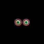 Regal Emerald Ruby & Diamond Sunburst Gold Stud Earrings