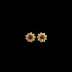 Heritage Ruby Beaded Sunflower Gold Stud Earrings