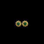 Heritage Emerald Beaded Floral Gold Stud Earrings