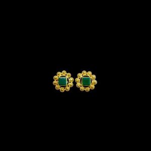 Heritage Emerald Beaded Floral Gold Stud Earrings