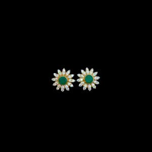 Elegant Emerald & Diamond Daisy Gold Stud Earrings