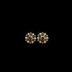 Elegant Ruby & Diamond Floral Openwork Gold Stud Earrings