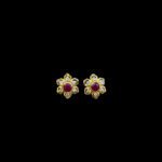 Heritage Ruby Beaded Floral Gold Stud Earrings