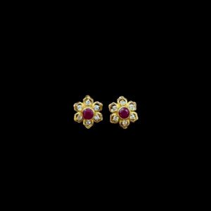 Heritage Ruby Beaded Floral Gold Stud Earrings