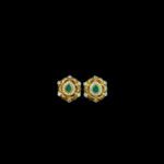 Elegant Emerald & Diamond Hexagon Gold Stud Earrings