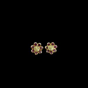 Divine Lakshmi Ruby Floral Antique Gold Stud Earrings