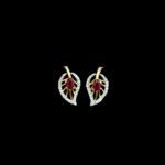 Regal Ruby & Diamond Leaf Gold Stud Earrings