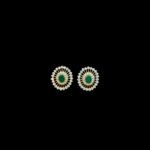 Elegant Emerald & Diamond Wheel Gold Stud Earrings