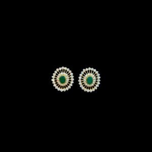 Elegant Emerald & Diamond Wheel Gold Stud Earrings