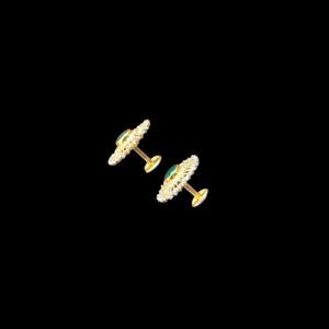 Elegant Emerald & Diamond Wheel Gold Stud Earrings