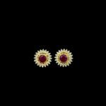 Regal Ruby & Diamond Sunburst Gold Stud Earrings