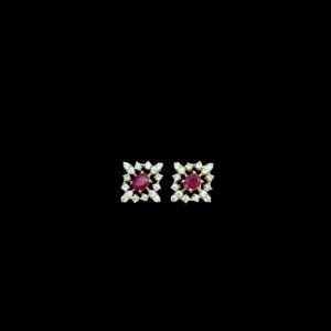 Regal Ruby & Diamond Marquise Square Stud Earrings