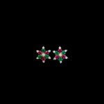 Radiant Ruby & Emerald Star Floral Gold Stud Earrings