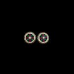 Regal Ruby & Emerald Floral Diamond Gold Stud Earrings