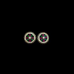 Regal Ruby & Emerald Floral Diamond Gold Stud Earrings
