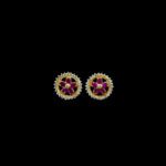 Regal Ruby Floral & Diamond Halo Gold Stud Earrings